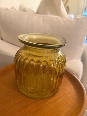 Vintage Yellow semi sheer Ribbed Glass Vase 6”
